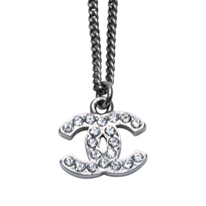 Very good condition CHANEL Chanel necklace rhinestone here mark silver 10V necklace CC rhinestone SV 10V good condition used 4a000630