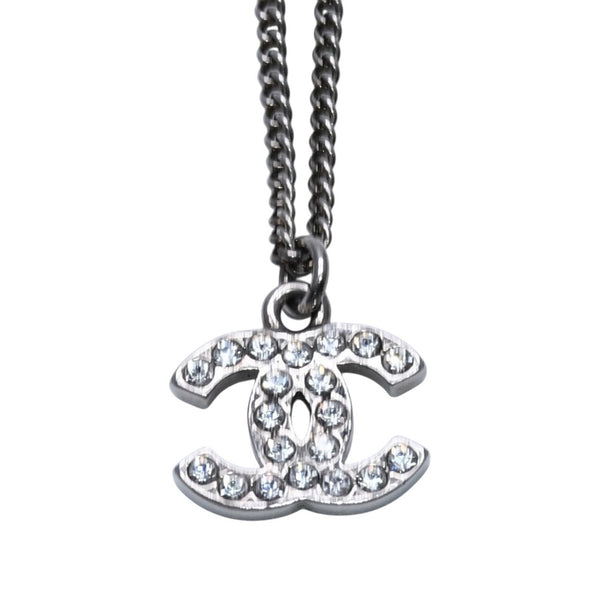 Very good condition CHANEL Chanel necklace rhinestone here mark silver 10V necklace CC rhinestone SV 10V good condition used 4a000630