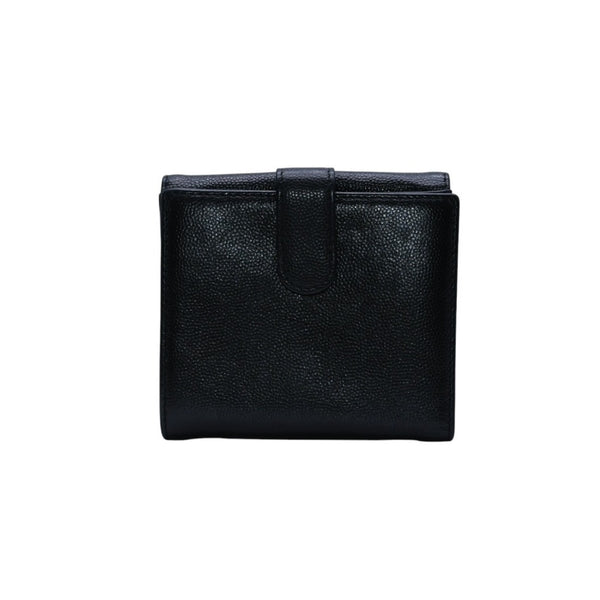 極美品 CHANEL シャネル 三つ折り財布 ココマーク 15番台 カーフスキン ブラック シルバー金具 中古 4a001582