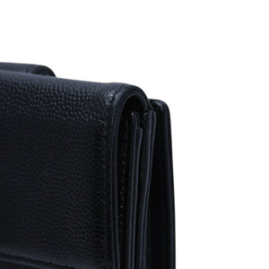 極美品 CHANEL シャネル 三つ折り財布 ココマーク 15番台 カーフスキン ブラック シルバー金具 中古 4a001582