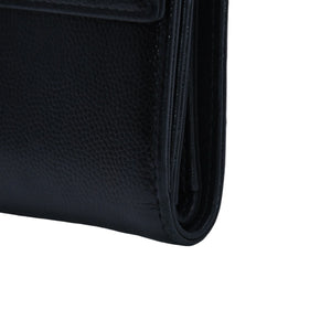 極美品 CHANEL シャネル 三つ折り財布 ココマーク 15番台 カーフスキン ブラック シルバー金具 中古 4a001582