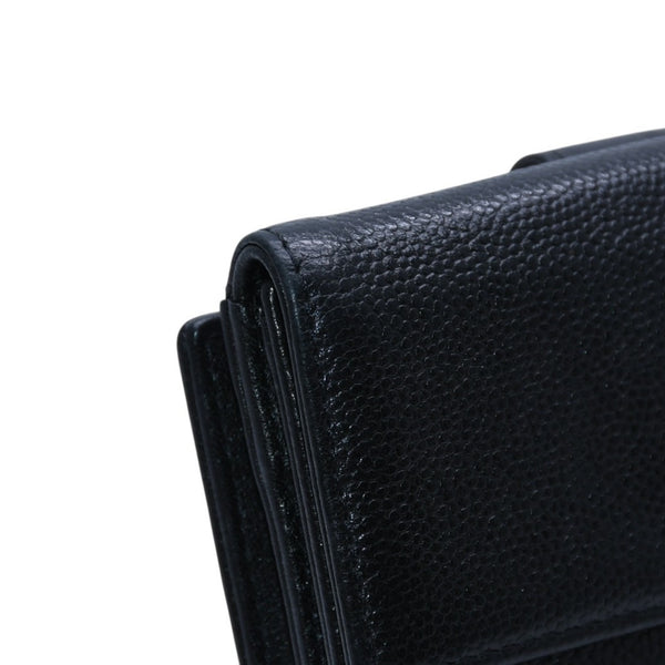 極美品 CHANEL シャネル 三つ折り財布 ココマーク 15番台 カーフスキン ブラック シルバー金具 中古 4a001582