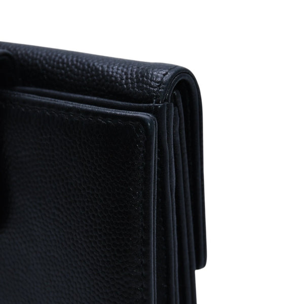 極美品 CHANEL シャネル 三つ折り財布 ココマーク 15番台 カーフスキン ブラック シルバー金具 中古 4a001582