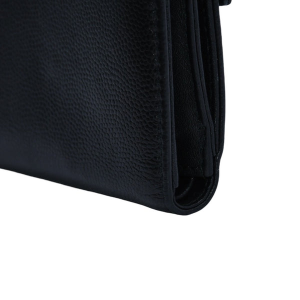 極美品 CHANEL シャネル 三つ折り財布 ココマーク 15番台 カーフスキン ブラック シルバー金具 中古 4a001582