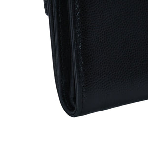 極美品 CHANEL シャネル 三つ折り財布 ココマーク 15番台 カーフスキン ブラック シルバー金具 中古 4a001582