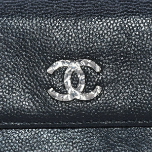 極美品 CHANEL シャネル 三つ折り財布 ココマーク 15番台 カーフスキン ブラック シルバー金具 中古 4a001582