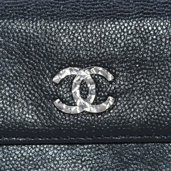 極美品 CHANEL シャネル 三つ折り財布 ココマーク 15番台 カーフスキン ブラック シルバー金具 中古 4a001582