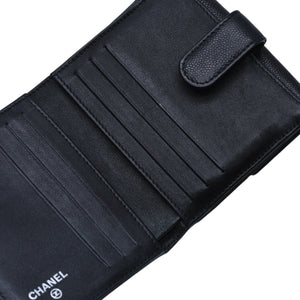 極美品 CHANEL シャネル 三つ折り財布 ココマーク 15番台 カーフスキン ブラック シルバー金具 中古 4a001582