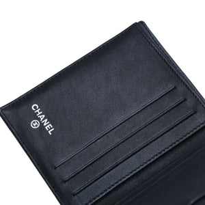 極美品 CHANEL シャネル 三つ折り財布 ココマーク 15番台 カーフスキン ブラック シルバー金具 中古 4a001582