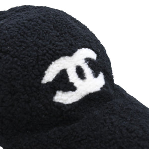 Very Good Condition CHANEL Cap Here Mark E1LGPP0A Boa Mouton Boa Cap Black Used 4a001179