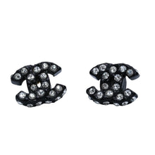 画像をギャラリービューアに読み込む, 極美品 CHANEL シャネル ココマーク ピアス ブラック 黒 02A刻印 樹脂 ラインストーン 美品 中古 4a000642