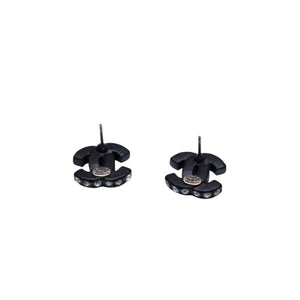 Very Good Condition CHANEL Coco Mark Earrings Black 02A Engraved Resin Rhinestone Good Condition Used 4a000642
