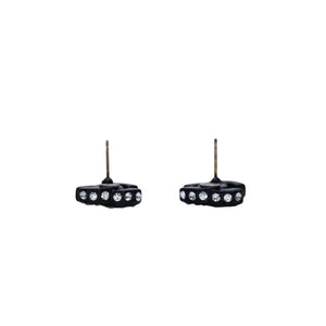 Very Good Condition CHANEL Coco Mark Earrings Black 02A Engraved Resin Rhinestone Good Condition Used 4a000642