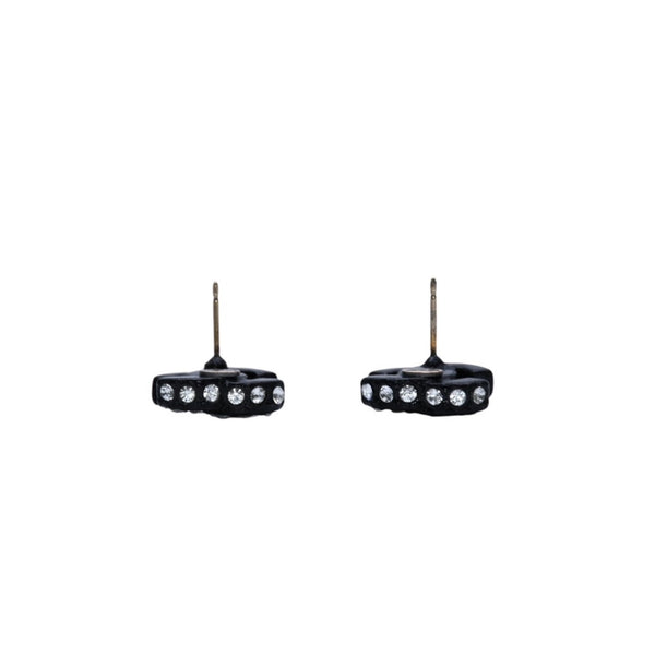 Very Good Condition CHANEL Coco Mark Earrings Black 02A Engraved Resin Rhinestone Good Condition Used 4a000642