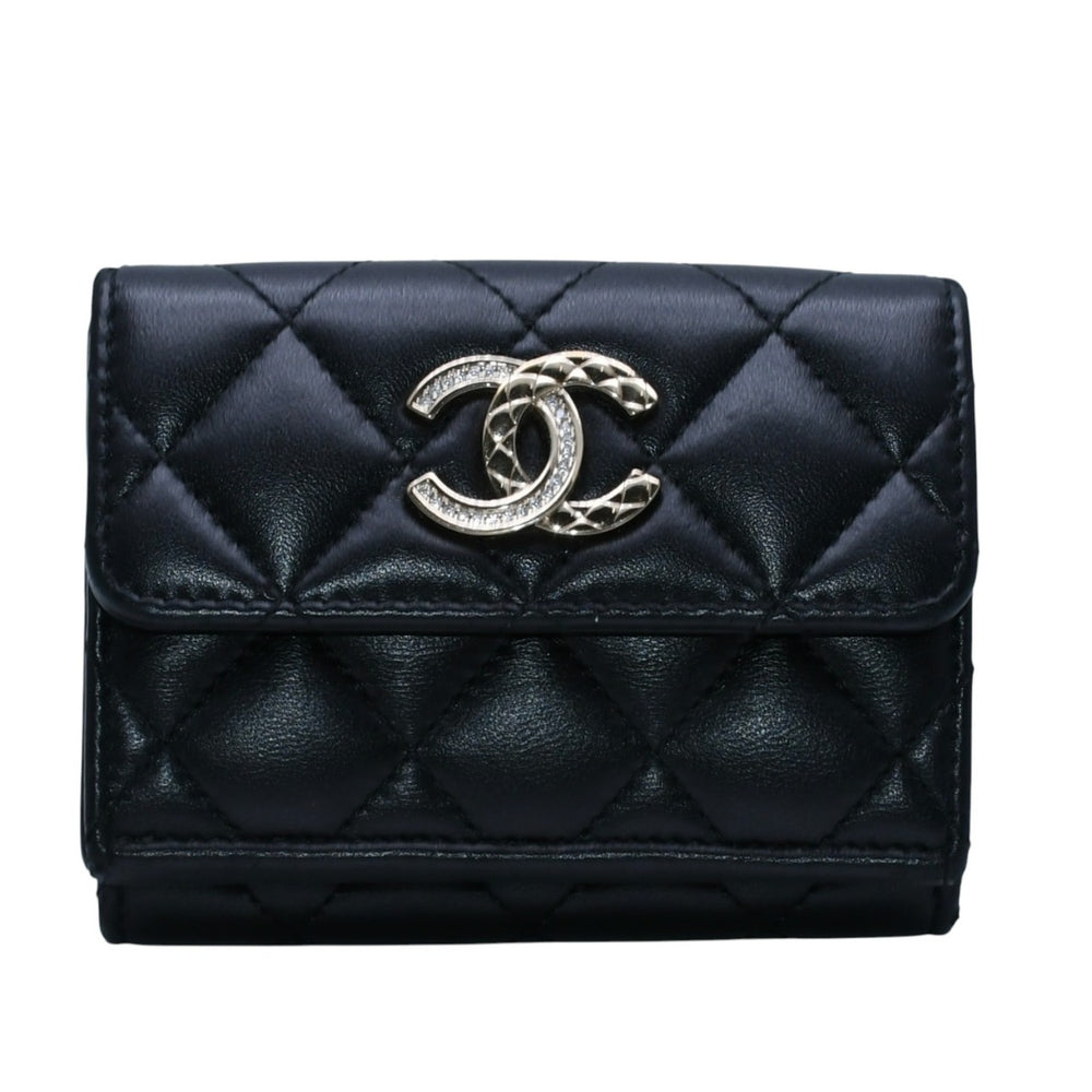 極美品 CHANEL シャネル 三つ折り財布 ココマーク AP433B18692 ランダム番台 ブラック ラムスキン 中古 4a001583