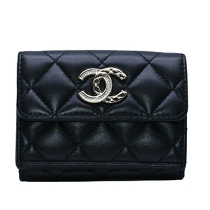 極美品 CHANEL シャネル 三つ折り財布 ココマーク AP433B18692 ランダム番台 ブラック ラムスキン 中古 4a001583