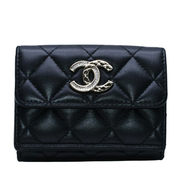 極美品 CHANEL シャネル 三つ折り財布 ココマーク AP433B18692 ランダム番台 ブラック ラムスキン 中古 4a001583
