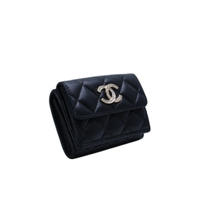 極美品 CHANEL シャネル 三つ折り財布 ココマーク AP433B18692 ランダム番台 ブラック ラムスキン 中古 4a001583