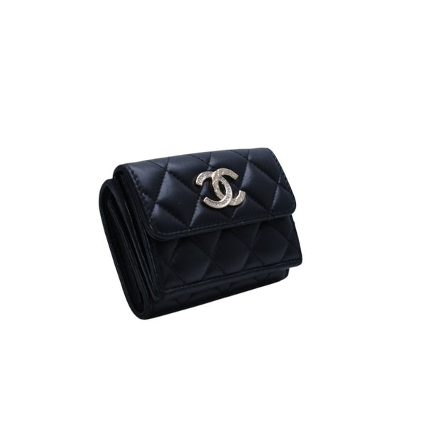 極美品 CHANEL シャネル 三つ折り財布 ココマーク AP433B18692 ランダム番台 ブラック ラムスキン 中古 4a001583