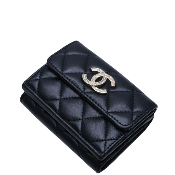 極美品 CHANEL シャネル 三つ折り財布 ココマーク AP433B18692 ランダム番台 ブラック ラムスキン 中古 4a001583