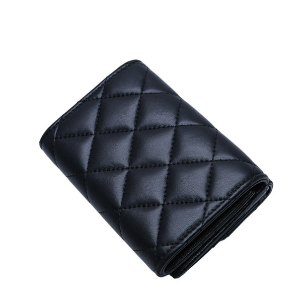極美品 CHANEL シャネル 三つ折り財布 ココマーク AP433B18692 ランダム番台 ブラック ラムスキン 中古 4a001583