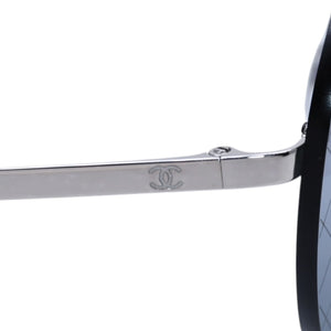 Very Good Condition CHANEL Coco Mark Round Mirror Sunglasses Silver Gray CH4216 Good Condition Used 4a001558