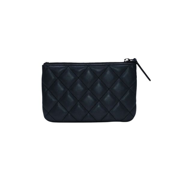 Very good condition CHANEL Pouch Matelasse Quilted Random Number Coco Mark Leather Gray Used 4a001613