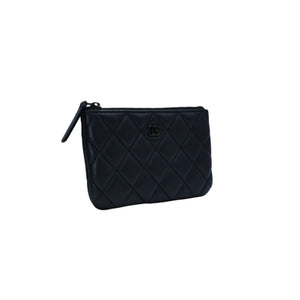 Very good condition CHANEL Pouch Matelasse Quilted Random Number Coco Mark Leather Gray Used 4a001613