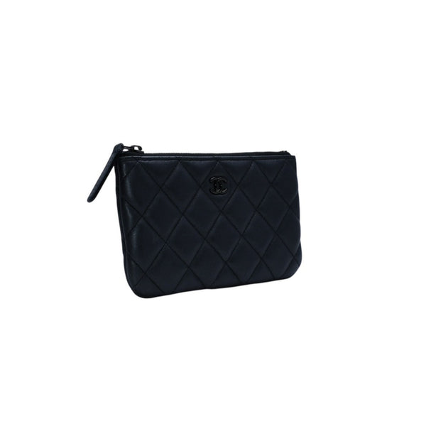 Very good condition CHANEL Pouch Matelasse Quilted Random Number Coco Mark Leather Gray Used 4a001613