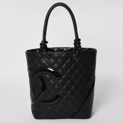 Very Good Condition CHANEL Tote Bag Cambon Line Coco Mark No. 11 Black Calf Silver Hardware Used 4a002950