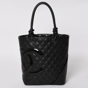 Very Good Condition CHANEL Tote Bag Cambon Line Coco Mark No. 11 Black Calf Silver Hardware Used 4a002950