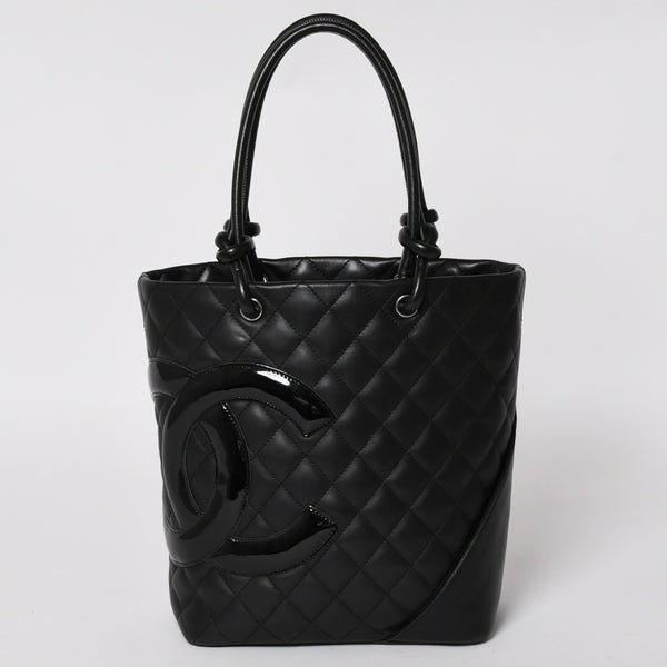 Very Good Condition CHANEL Tote Bag Cambon Line Coco Mark No. 11 Black Calf Silver Hardware Used 4a002950