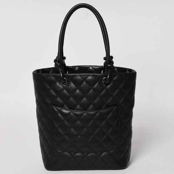 Very Good Condition CHANEL Tote Bag Cambon Line Coco Mark No. 11 Black Calf Silver Hardware Used 4a002950