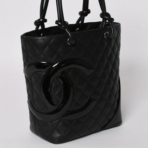 Very Good Condition CHANEL Tote Bag Cambon Line Coco Mark No. 11 Black Calf Silver Hardware Used 4a002950