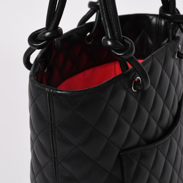 Very Good Condition CHANEL Tote Bag Cambon Line Coco Mark No. 11 Black Calf Silver Hardware Used 4a002950