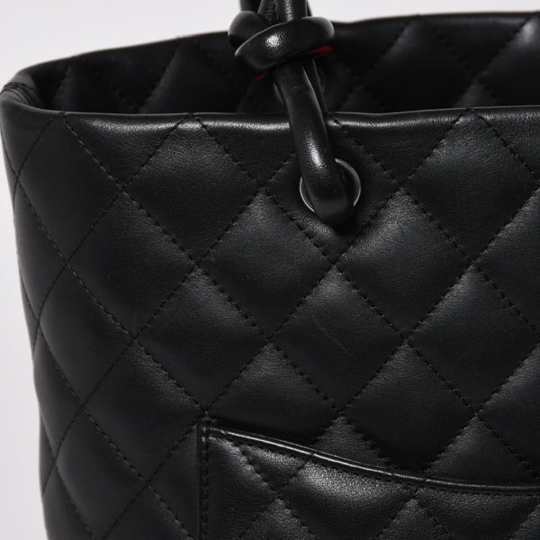 Very Good Condition CHANEL Tote Bag Cambon Line Coco Mark No. 11 Black Calf Silver Hardware Used 4a002950