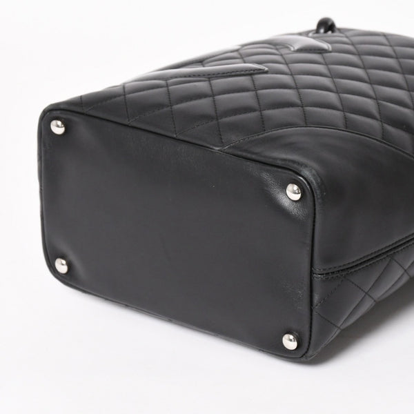 Very Good Condition CHANEL Tote Bag Cambon Line Coco Mark No. 11 Black Calf Silver Hardware Used 4a002950