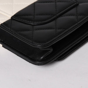 極美品 CHANEL シャネル チェーンウォレット ショルダーバッグ ランダム番台 ココマーク ラムスキン キルティング ブラック ホワイト 中古 4a002839