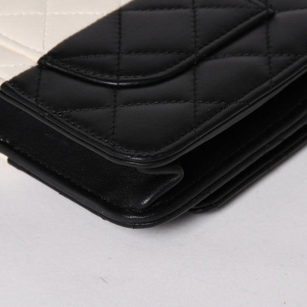 極美品 CHANEL シャネル チェーンウォレット ショルダーバッグ ランダム番台 ココマーク ラムスキン キルティング ブラック ホワイト 中古 4a002839