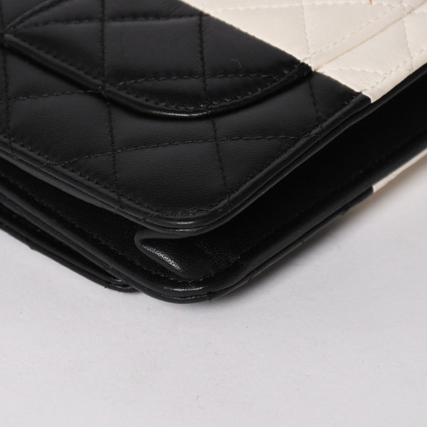 極美品 CHANEL シャネル チェーンウォレット ショルダーバッグ ランダム番台 ココマーク ラムスキン キルティング ブラック ホワイト 中古 4a002839