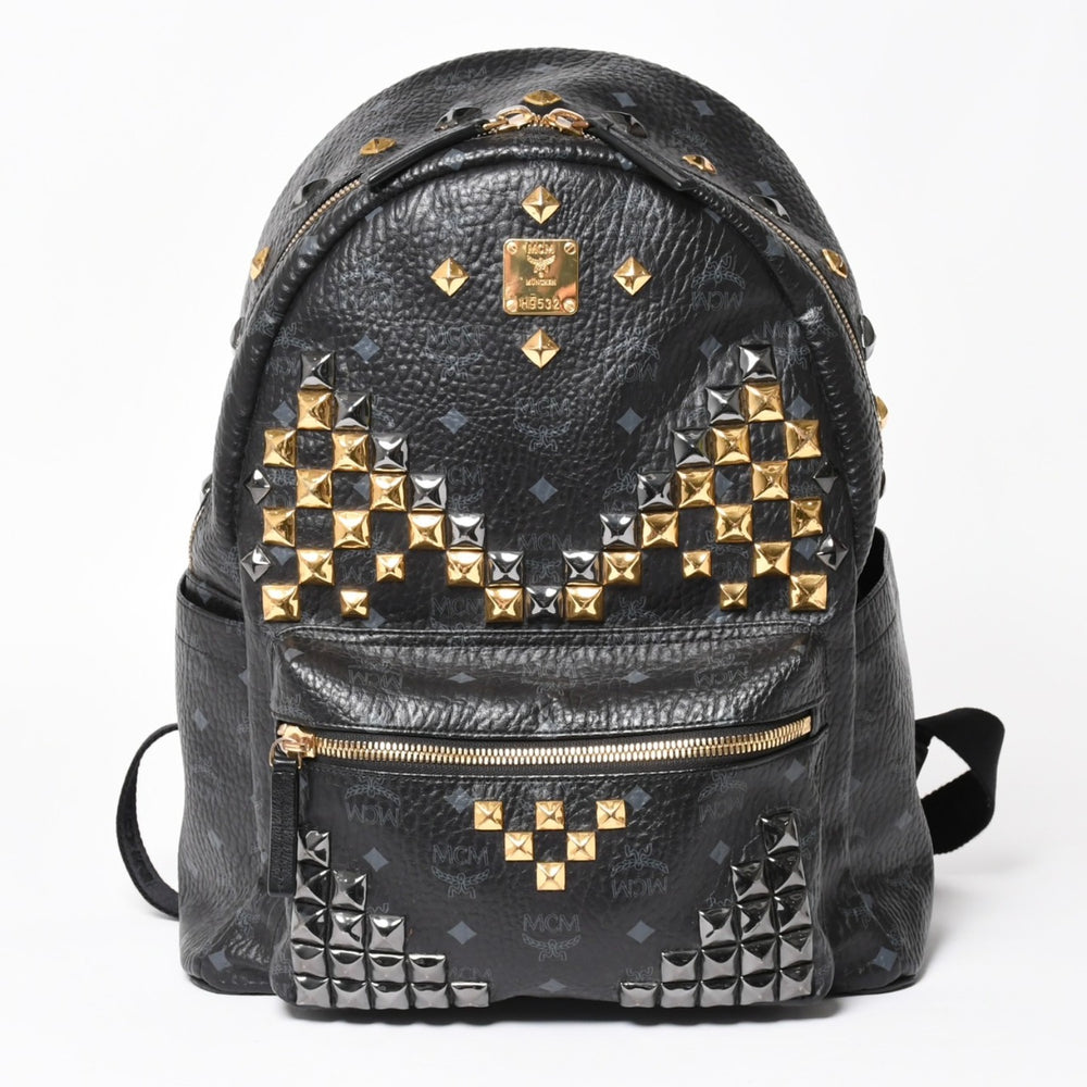 MCM エムシーエム リュック ブラック グレー シルバー金具 ゴールド金具 スターク スタッズ付 ヴィセトス バックパック 美品 中古 4a003958