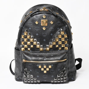MCM エムシーエム リュック ブラック グレー シルバー金具 ゴールド金具 スターク スタッズ付 ヴィセトス バックパック 美品 中古 4a003958