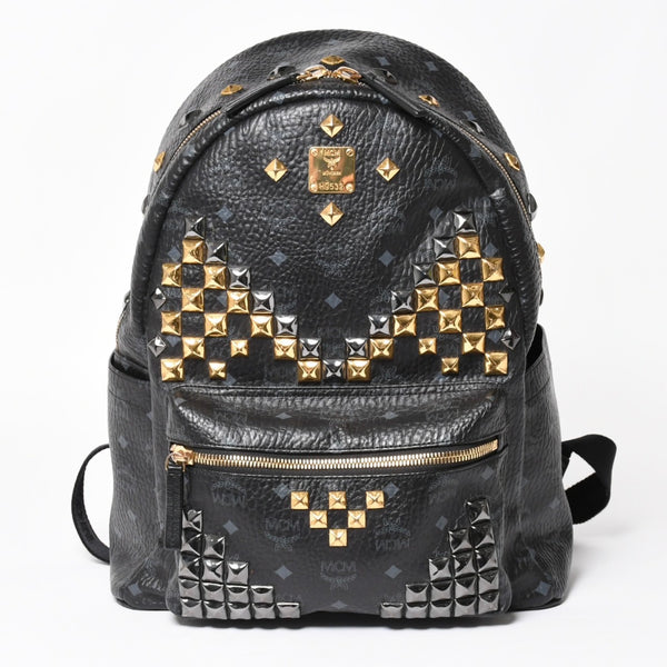 MCM エムシーエム リュック ブラック グレー シルバー金具 ゴールド金具 スターク スタッズ付 ヴィセトス バックパック 美品 中古 4a003958