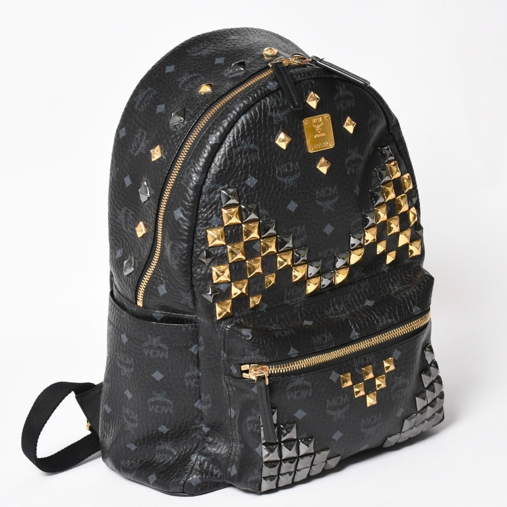MCM エムシーエム リュック ブラック グレー シルバー金具 ゴールド金具 スターク スタッズ付 ヴィセトス バックパック 美品 中古 4a003958