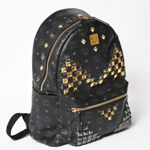 MCM エムシーエム リュック ブラック グレー シルバー金具 ゴールド金具 スターク スタッズ付 ヴィセトス バックパック 美品 中古 4a003958