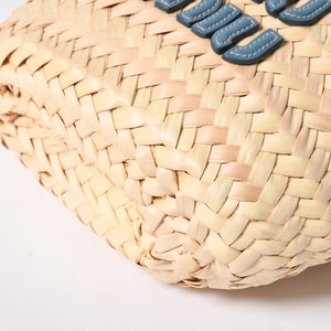 Very Good Condition MIU MIU Basket Bag Raffia Mini Basket Bag 2WAY Beige Turquoise Blue 5BA282 Used 4a001712