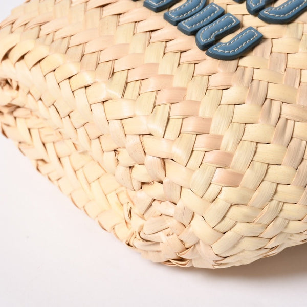 Very Good Condition MIU MIU Basket Bag Raffia Mini Basket Bag 2WAY Beige Turquoise Blue 5BA282 Used 4a001712