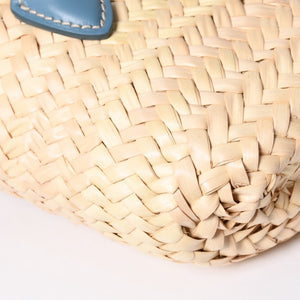 Very Good Condition MIU MIU Basket Bag Raffia Mini Basket Bag 2WAY Beige Turquoise Blue 5BA282 Used 4a001712
