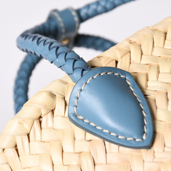 Very Good Condition MIU MIU Basket Bag Raffia Mini Basket Bag 2WAY Beige Turquoise Blue 5BA282 Used 4a001712