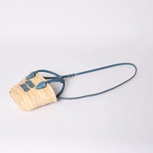 Very Good Condition MIU MIU Basket Bag Raffia Mini Basket Bag 2WAY Beige Turquoise Blue 5BA282 Used 4a001712